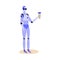 Cartoon robot holding glass chemistry beaker with liquid