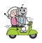 Cartoon Robot Riding Scooter with an old lady