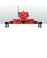 Cartoon robot stand behind blank poster space for text. Red cyborg character holding empty white board for presentation