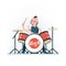 Cartoon rock drummer playing on drum set