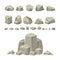 Cartoon rock stones set. Boulder and rubble mountain, gravel pile or wall, granite debris construction, concrete