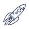 Cartoon rocket hand drawn outline illustration. Cute space shuttle clipart. Doodle spaceship. Spacecraft print. Space