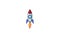 Cartoon rocket ship flying on white background. Isolated flat animation