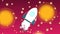 Cartoon rocket space ship with smoke launch into sky with stars, space exploration, art design startup creative idea, 3d