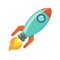 Cartoon rocket spaceship take off, vector illustration. Simple retro spaceship icon.