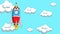 Cartoon rocket or spaceship travelling upward cloudy sky animation. Adventure Exploration or finding new concept