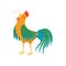 Cartoon rooster character singing song. Male domestic fowl. Farm bird. Flat vector element for advertising, postcard or