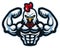 Cartoon rooster mascot with muscle body