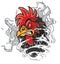 Cartoon Rooster Mascot Ripping out of Background
