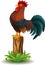 Cartoon Rooster standing on tree stump