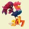 Cartoon rooster stands on 2017 figures