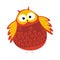 Cartoon round owl with red and orange colored feathers