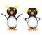 Cartoon royal penguins with big yellow eyebrows indignant and angry