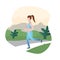 Cartoon running woman. female sprinter. running in nature