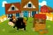 Cartoon rural scene with farm animal cow