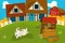 Cartoon rural scene with farm animal goat