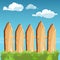 Cartoon rural wooden fence blue sky vector illustration