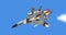 Cartoon russian soviet jet fighter fly in blue sky