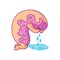 Cartoon sad crying donut character with pink glaze makes a puddle of tears. For stickers, greeting cards, party