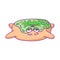 Cartoon sad, poor donut character with green glaze is sick. Nausea and vomiting. For stickers, greeting cards, party
