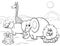 Cartoon safari animals group coloring page