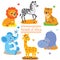 Cartoon safari animals pack. Cute vector set.