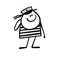 Cartoon sailor in striped vest and cap with ribbons salutes the commander. Vector illustration of boy in navy suit at carnival