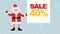 Cartoon Santa Claus against a background of falling snow with an empty banner for your text. banner with sale 40%.