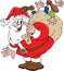 Cartoon Santa Claus bringing people their loved loved ones as presents vector illustration