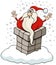 Cartoon Santa Claus character stucked in chimney