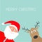 Cartoon Santa Claus and deer. Merry Christmas card Flat design