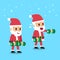 Cartoon santa claus doing front dumbbell raise exercise step training