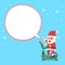 Cartoon santa claus exercising on elliptical machine white speech bubble
