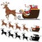 Cartoon Santa Claus with flying reindeer collection