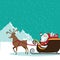 Cartoon Santa Claus with flying reindeer scene