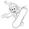 Cartoon Santa Claus makes jump on snowboard
