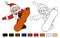 Cartoon Santa Claus makes jump on snowboard