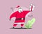 Cartoon Santa Claus in red christmas costume holding gift for holiday