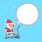 Cartoon santa claus running on treadmill with white speech bubble