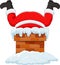 Cartoon santa claus stuck in the chimney