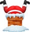 Cartoon santa claus stuck in the chimney