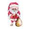 Cartoon Santa Claus watercolor. Santa Claus character with gift, bag with presents layer path, clipping path isolated on