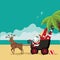 Cartoon Santa Claus waves hello from his dune buggy