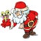 Cartoon Santa Clause giving a present