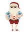 Cartoon Santa at the resort. Illustration of Santa Claus with glasses on the beach. Christmas illustration for children.