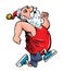Cartoon Santa running for exercise.