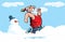 Cartoon Santa running for exercise in the snow