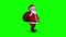 Cartoon Santa walking on green background