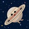 Cartoon Saturn planet on space background, vector illustration