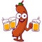 Cartoon sausage serving beer. Vector Illustration